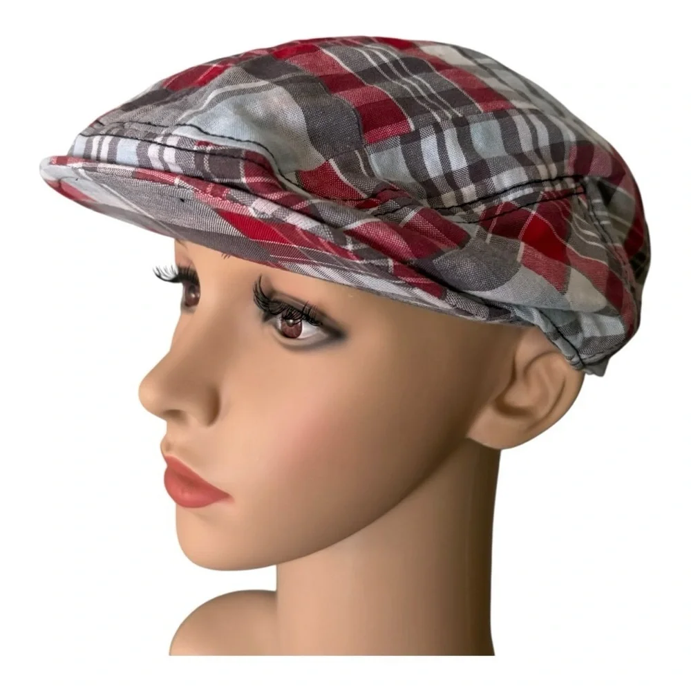 Crazy 8 Red and Gray Plaid Kids Newsboy Cap